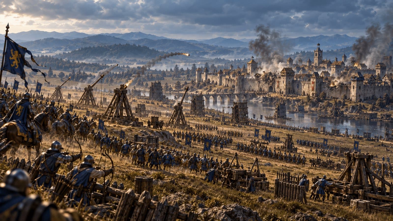 Age of Empires-style medieval battle outside a castle